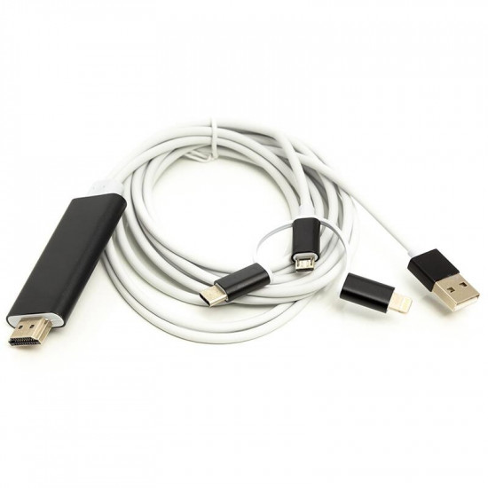 Кабель PowerPlant (CA911912) HDMI-Lightning-Type-C-MircoUSB, 1 м, білий