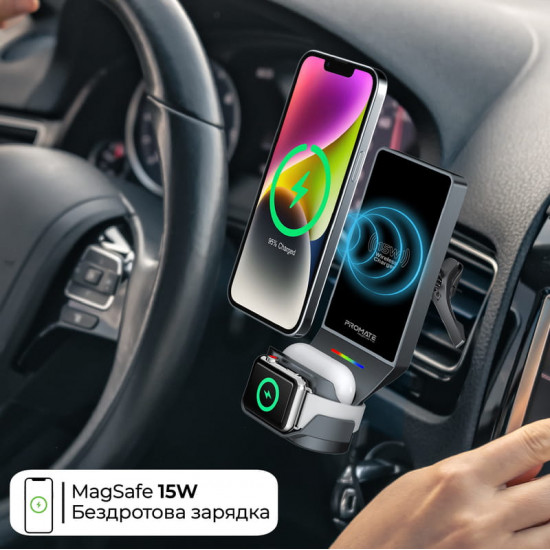 Бездротовий зарядний пристрій Promate MagDrive-Trio MagSafe Black