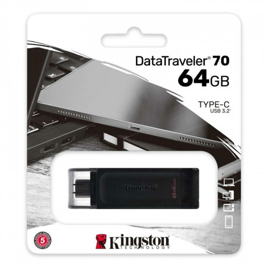 Флеш-накопичувач USB3.2 256GB Type-C Kingston DataTraveler 70 Black (DT70/256GB)