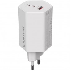 Мережевий зарядний пристрій Canyon Exagon 65 GaN 65W 2xPD 1xQC EU White (CND-CHAHEX65W)