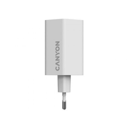 Мережевий зарядний пристрій Canyon Exagon 65 GaN 65W 2xPD 1xQC EU White (CND-CHAHEX65W)