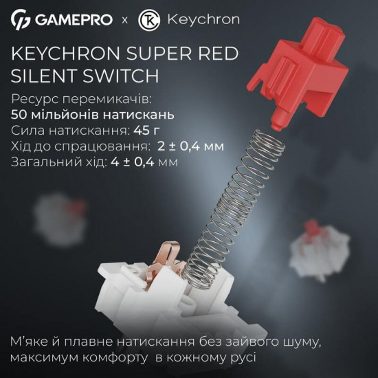 Клавіатура бездротова GamePro Asgard Drakkar Keychron Super Red Switch Black (MK305BK)