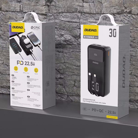 Універсальна мобільна батарея Dudao K15 Max 30000mAh 22.5W Black (6977196682478)