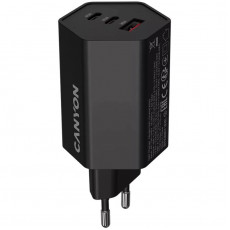 Мережевий зарядний пристрій Canyon Exagon 65 GaN 65W 2xPD 1xQC EU Black (CND-CHAHEX65B)