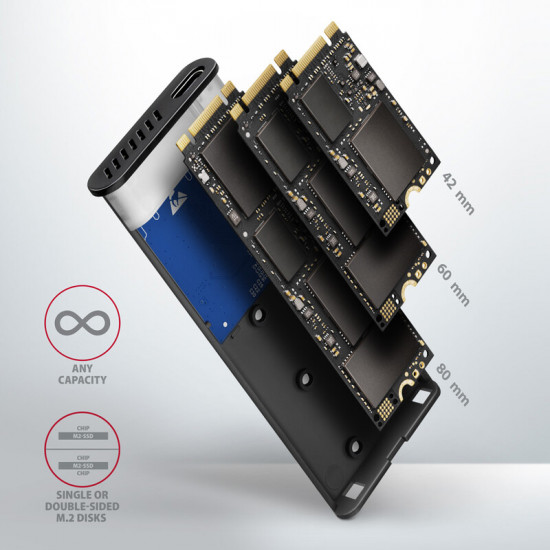 Зовнішня кишеня Axagon NVMe M.2 2242/2260/2280 USB Type-C 3.2 Black (EEM2-SB2)
