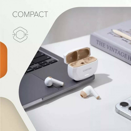 Bluetooth-гарнітура Canyon TWS-7 Hexagon White/Beige (CNS-TWS7WB)