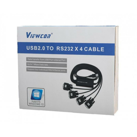 Кабель Viewcon USB - 4хCOM (M/M), (9+25pin), 1.4 м, Black (VE671)