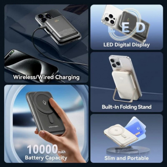Універсальна мобільна батарея Vention Magnetic Wireless 10000mAh 20W Black (FHNB0)