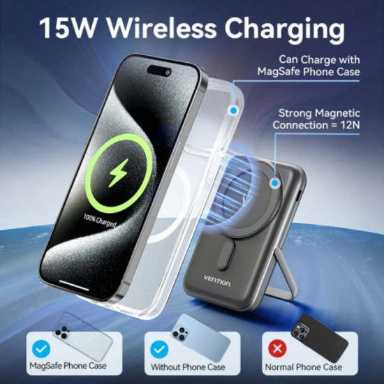 Універсальна мобільна батарея Vention Magnetic Wireless 10000mAh 20W Black (FHNB0)