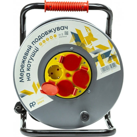Подовжувач на котушці PowerPlant JY-20022/50 4 розетки, 16А, 3x2.5мм, 50 м, 100% мідь Grey (EX610549)