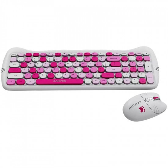 Комплект бездротовий (клавіатура, миша) Canyon HSET-W6 Kitty Edition Pink (CNS-HSETW6PK)