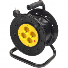 Подовжувач на котушці PowerPlant JY-2002/15 (PPRA10M150S4) 4 розетки, 15 м, чорно-жовтий