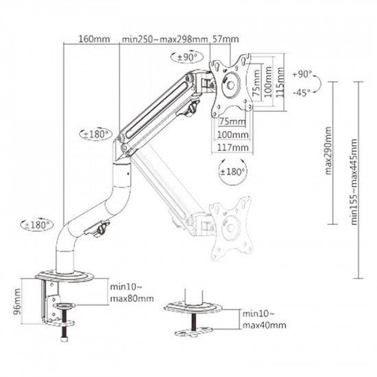 Настільне кріплення для монітора Brateck LDT71-C012N 17-32" Black (VESA100х100)