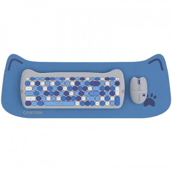 Комплект бездротовий (клавіатура, миша) Canyon HSET-W6 Kitty Edition Blue (CNS-HSETW6BL)