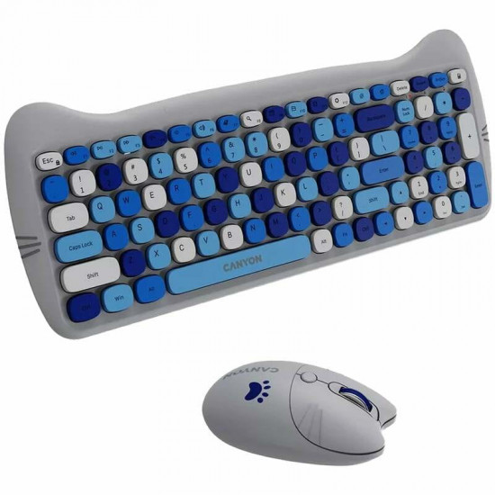 Комплект бездротовий (клавіатура, миша) Canyon HSET-W6 Kitty Edition Blue (CNS-HSETW6BL)