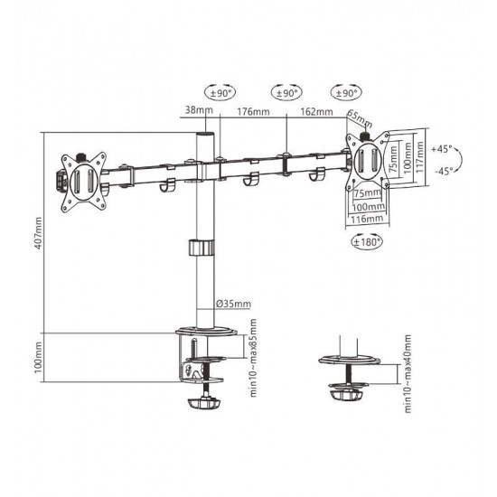 Настільне кріплення для монітора Brateck LDT66-C024 17-32" Black (VESA100х100)