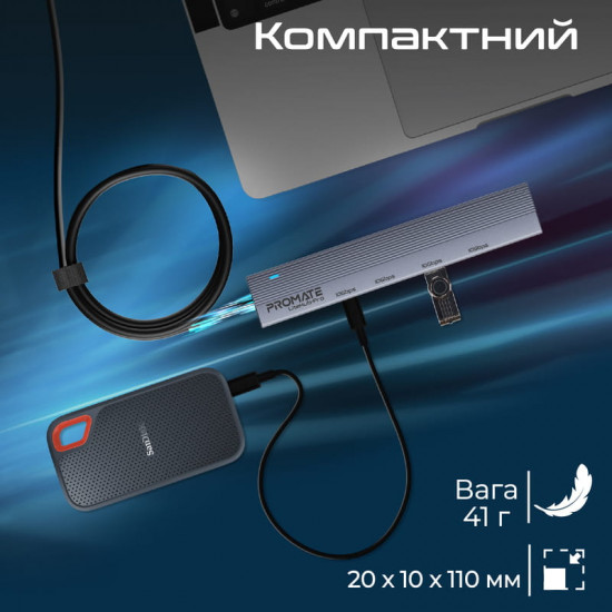 USB-хаб Promate LiteHub-Pro USB Type-C 4-в-1 Grey