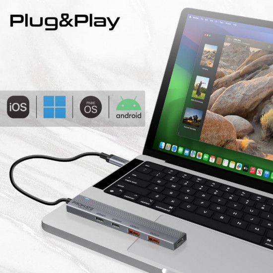 USB-хаб Promate LiteHub-Pro USB Type-C 4-в-1 Grey