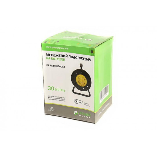 Подовжувач на котушці PowerPlant JY-2002/30 (PPRA10M300S4) 4 розетки, 30 м, чорно-жовтий