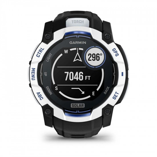 Смарт-годинник Garmin Instinct 3 50mm Solar Whitestone with Black/Bolt Blue Silicone Band (010-02935-03)