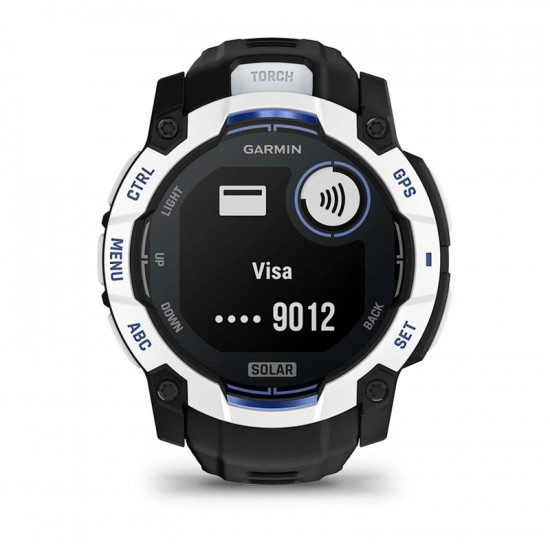 Смарт-годинник Garmin Instinct 3 50mm Solar Whitestone with Black/Bolt Blue Silicone Band (010-02935-03)