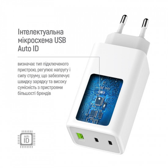 Мережевий зарядний пристрій ColorWay GaN Mini 100W PD Port PPS USB (USB-2C1A) White (CW-CHS061PD-WT)