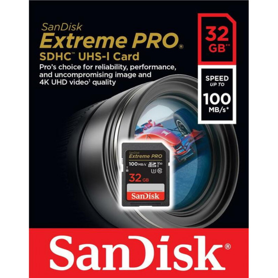 Карта пам`яті SDHC 32GB UHS-I/U3 Class 10 SanDisk Extreme Pro V30 R100/W90MB/s 4K (SDSDXXO-032G-GN4IN)