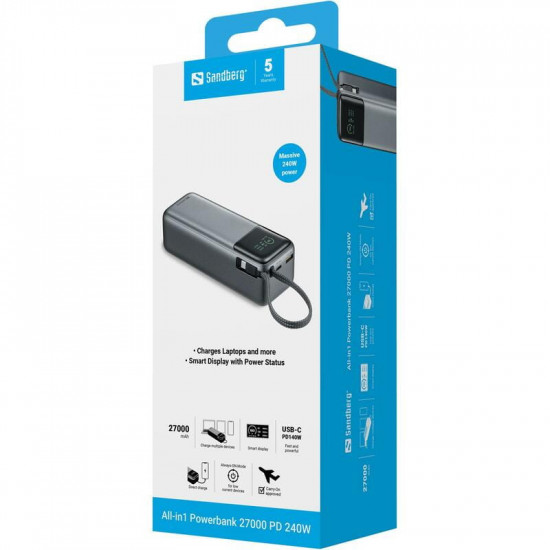Універсальна мобільна батарея Sandberg All-in1 27000mAh PD 240W Grey (421-31)
