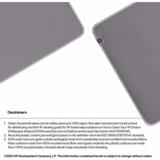 Килимок для миші HP 205 Sanitizable XL Grey (8X596AA)