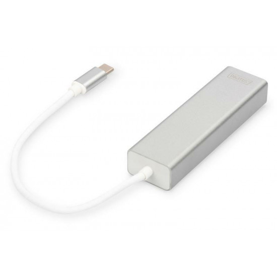 Концентратор USB-C Digitus, 3хUSB 3.0 + Gigabit Ethernet (DA-70255)