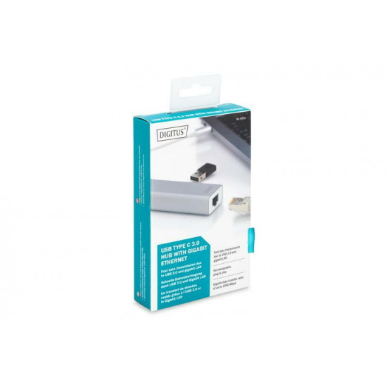 Концентратор USB-C Digitus, 3хUSB 3.0 + Gigabit Ethernet (DA-70255)