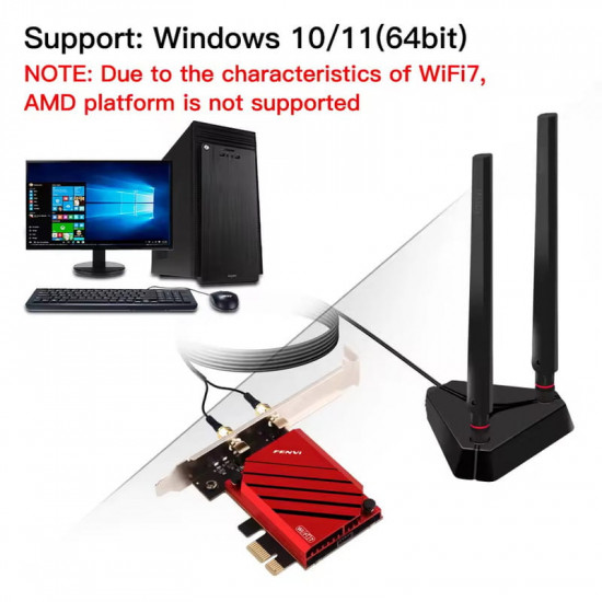 Бездротовий адаптер Fenvi FV-BE8800Pro Wi-Fi 7, Bluetooth 5.4 Gaming Tri Band 2.4G/5G/6GHz