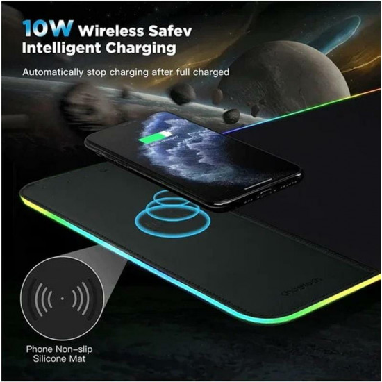 Килимок для миші з бездротовим зарядним пристроєм Choetech (T543-F) RGB Illuminated 15W Wireless Charging Mouse Pad