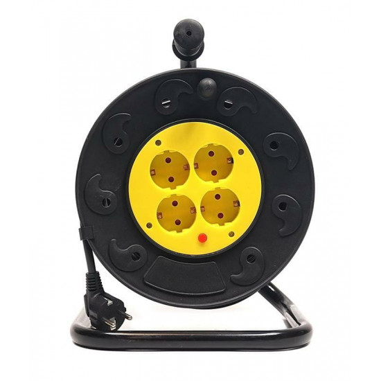 Подовжувач на котушці PowerPlant JY-2002/25 (PPRA10M250S4) 4 розетки, 25 м, чорно-жовтий