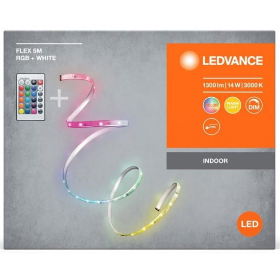 Світлодіодна стрічка Ledvance Flex 14W, 1300Lm, RGB 3000K RC 5 м, White (4099854095443)