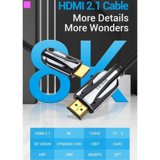Кабель Vention HDMI-HDMI, 2 m, v2.1 (AALBH)