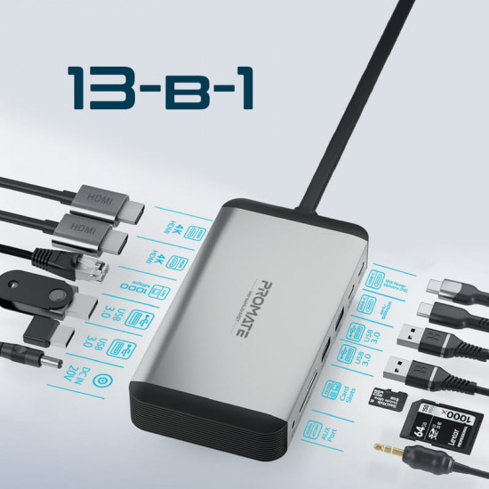 USB-хаб Promate VersaHub USB Type-C 13-в-1 Grey