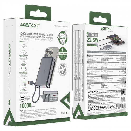 Універсальна мобільна батарея Acefast M18 10000mAh 22.5W Black (6974316284017)